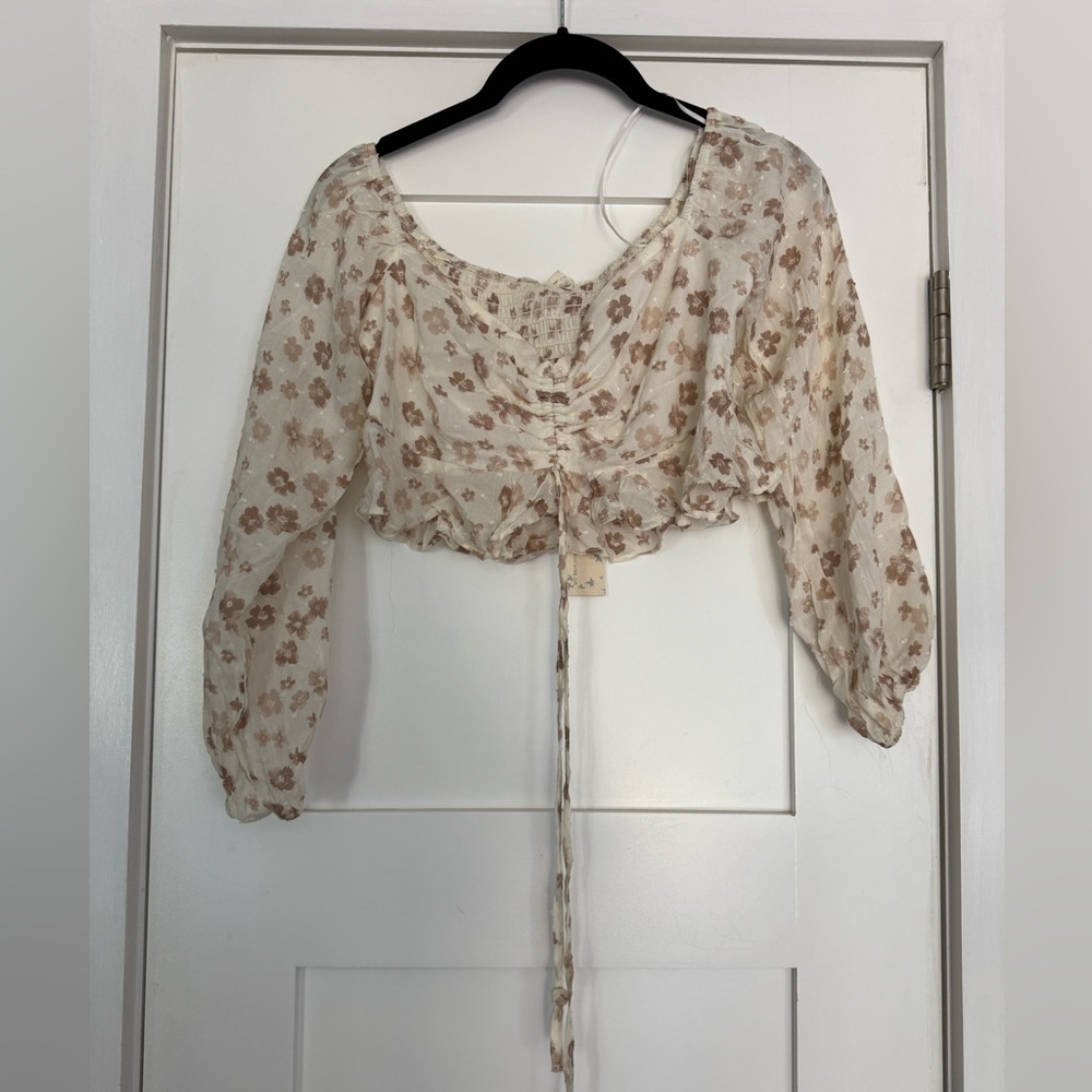Endless Blu Floral Long Sleeve Crop Top~ Small - Picture 2 of 7
